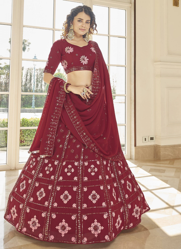 Maroon Color Georgette Indian Wedding Lehenga Choli